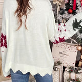 Christmas Sweater for Women with Christmas Tree Pattern and Scalloped Hem