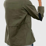 Snap-Button Jacket with Flap Pockets and Stand Collar