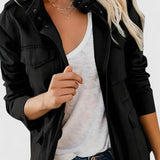 Snap-Button Jacket with Flap Pockets and Stand Collar