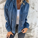 Corduroy Hooded Jacket with Zip-Front Closure