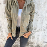 Corduroy Hooded Jacket with Zip-Front Closure