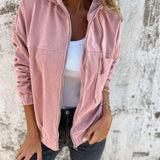 Corduroy Hooded Jacket with Zip-Front Closure