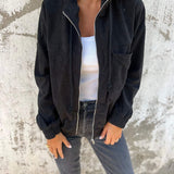 Corduroy Hooded Jacket with Zip-Front Closure