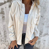 Corduroy Hooded Jacket with Zip-Front Closure