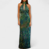 Halter Neck Floral Cut-Out Maxi Dress