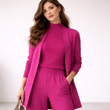 Ribbed Knit Three-Piece Set with Wide-Leg Pants