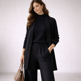 Ribbed Knit Three-Piece Set with Wide-Leg Pants