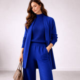 Ribbed Knit Three-Piece Set with Wide-Leg Pants