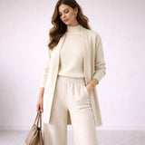 Ribbed Knit Three-Piece Set with Wide-Leg Pants