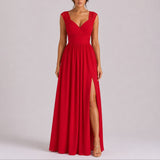 A-Line Maxi Dress with Lace Straps and Thigh Slit