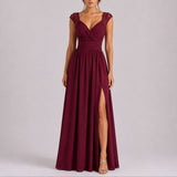 A-Line Maxi Dress with Lace Straps and Thigh Slit