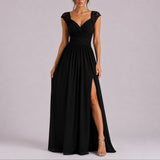 A-Line Maxi Dress with Lace Straps and Thigh Slit
