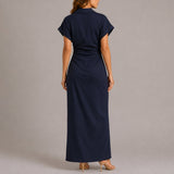 Ruched Button-Front Maxi Shirt Dress