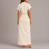 Ruched Button-Front Maxi Shirt Dress