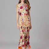 Floral Embroidered Maxi Dress with Sheer Sleeves
