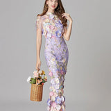Floral Embroidered Maxi Dress with Sheer Sleeves
