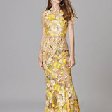 Floral Embroidered Maxi Dress with Sheer Sleeves