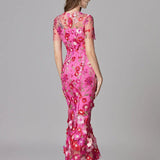 Floral Embroidered Maxi Dress with Sheer Sleeves