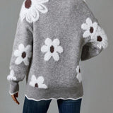 Long Sleeve V-Neck Floral Knit Sweater