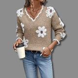 Long Sleeve V-Neck Floral Knit Sweater