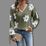 Long Sleeve V-Neck Floral Knit Sweater