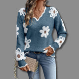 Long Sleeve V-Neck Floral Knit Sweater