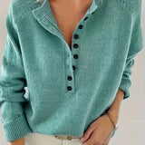 Half-Button Knit Sweater with V-Neck