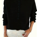 Half-Button Knit Sweater with V-Neck