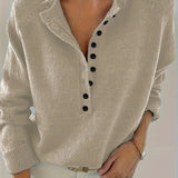Half-Button Knit Sweater with V-Neck