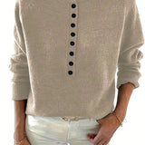 Half-Button Knit Sweater with V-Neck