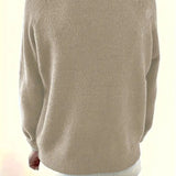 Half-Button Knit Sweater with V-Neck