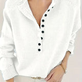 Half-Button Knit Sweater with V-Neck