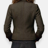 Tailored Button-Front Blazer with Flap Pockets and Stand Collar