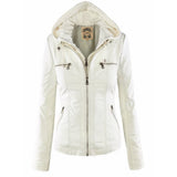 Hooded Faux Leather Jacket with Zip-Front Closure