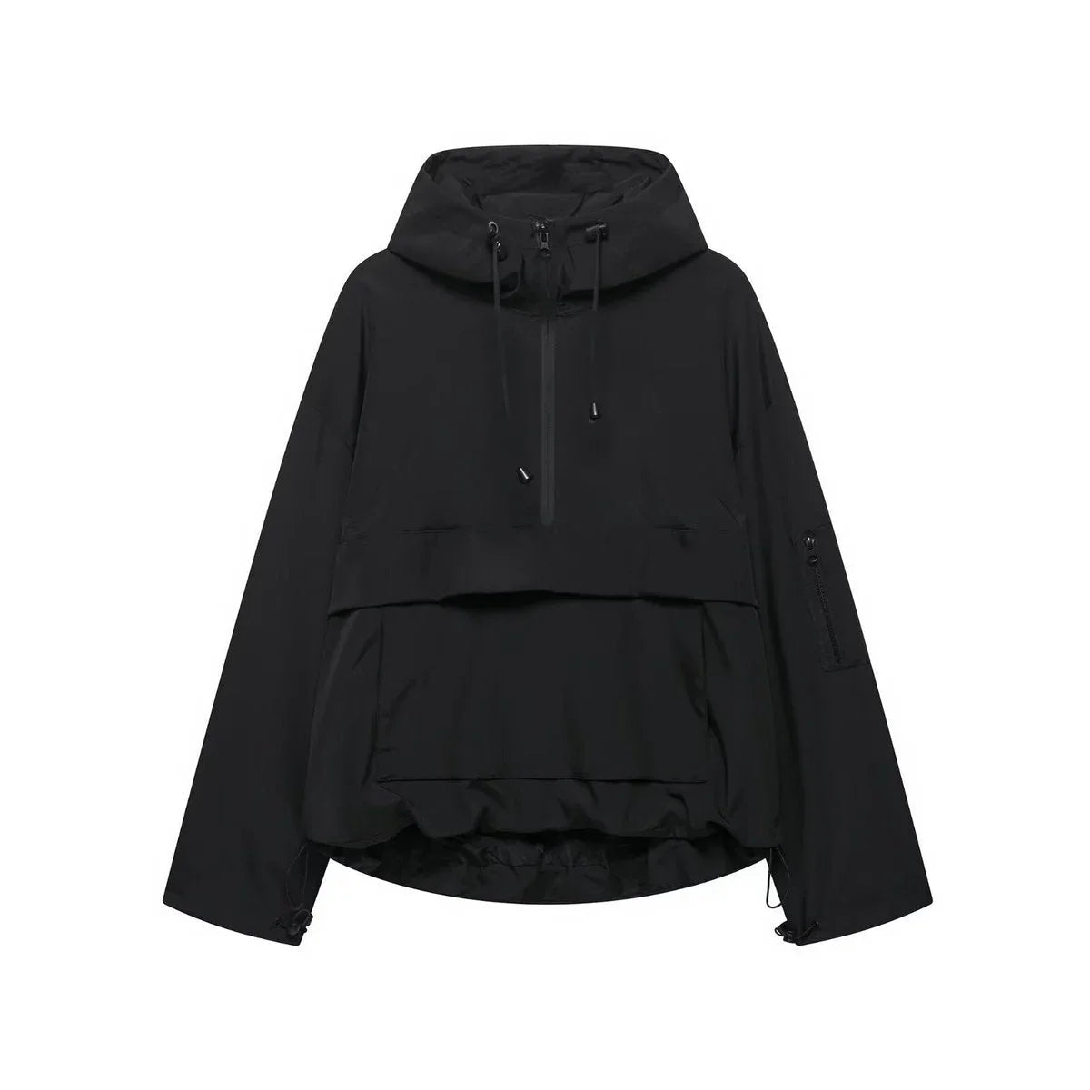 Women's Hooded Pullover Jacket with Half Zip and Front Flap Pocket