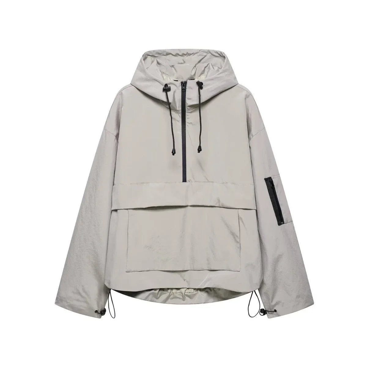 Women's Hooded Pullover Jacket with Half Zip and Front Flap Pocket