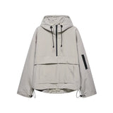 Women's Hooded Pullover Jacket with Half Zip and Front Flap Pocket