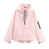 Women's Hooded Pullover Jacket with Half Zip and Front Flap Pocket