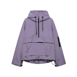 Women's Hooded Pullover Jacket with Half Zip and Front Flap Pocket