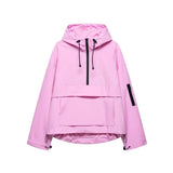 Women's Hooded Pullover Jacket with Half Zip and Front Flap Pocket