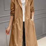 Women's Long Coat with Hooded Neckline and Full Zip Front