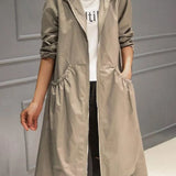 Women's Long Coat with Hooded Neckline and Full Zip Front