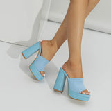 Women's High Heels with Platform Sole and Chunky Block Heel for Party Wear