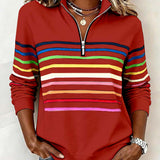Striped Quarter-Zip Pullover with Mock Neck