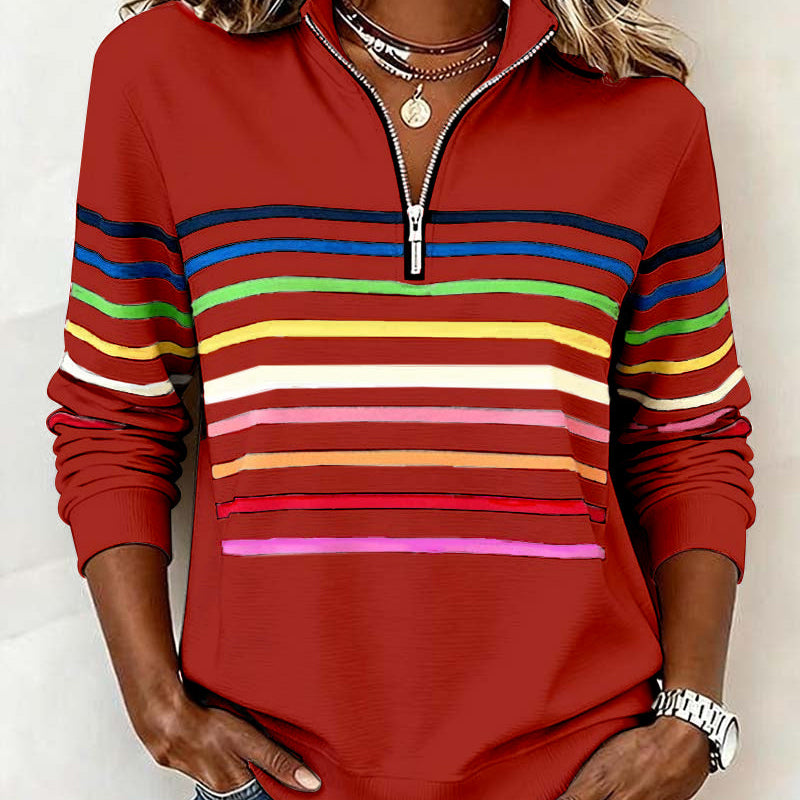 Striped Quarter-Zip Pullover with Mock Neck
