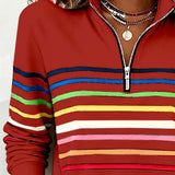 Striped Quarter-Zip Pullover with Mock Neck