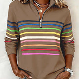 Striped Quarter-Zip Pullover with Mock Neck