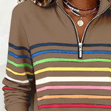 Striped Quarter-Zip Pullover with Mock Neck