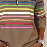 Striped Quarter-Zip Pullover with Mock Neck