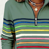 Striped Quarter-Zip Pullover with Mock Neck